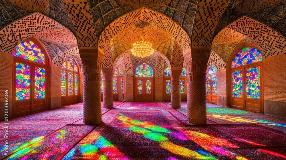 Obraz premium Vibrant Stained Glass Illuminates Mosque Interior