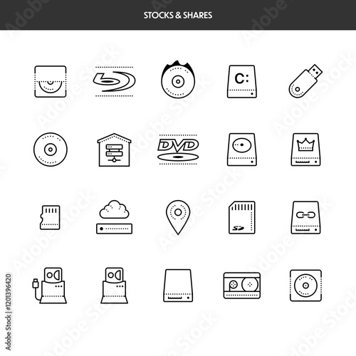 Stocks & Shares and Storage Devices Icons
