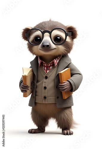 Adorable Sloth Professor Holding Books Wearing Glasses