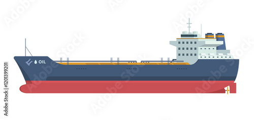 Oil Tanker Ship Vector Illustration. Fully Editable Element. Object Isolated on White Background. Easy to Edit and Customize