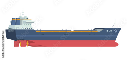 Oil Tanker Ship Vector Illustration. Fully Editable Element. Object Isolated on White Background. Easy to Edit and Customize