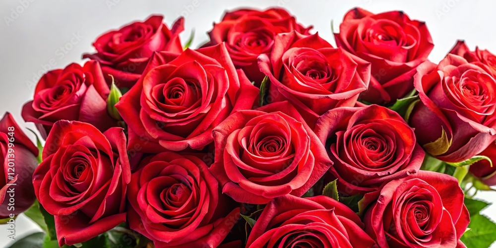 Panoramic Red Rose Bouquet on White Background - Elegant Floral Photography Panoramic Red Rose Bouquet on White Background - Elegant Floral Photography