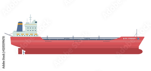 Oil Tanker Ship Vector Illustration. Fully Editable Element. Object Isolated on White Background. Easy to Edit and Customize