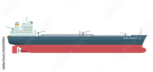 Oil Tanker Ship Vector Illustration. Fully Editable Element. Object Isolated on White Background. Easy to Edit and Customize