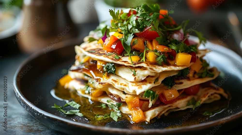 A dish of piled crepes with seasonal additions that looks appealing A dish of piled crepes with seasonal additions that looks appealing