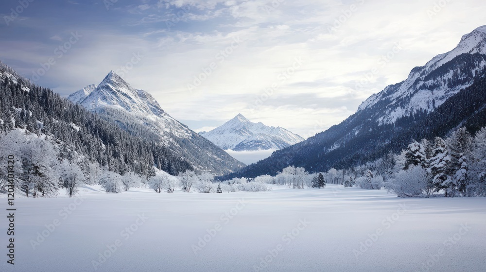 Majestic Winter Wonderland in the Alps: Snow-Covered Mountains and Frozen Fields Majestic Winter Wonderland in the Alps: Snow-Covered Mountains and Frozen Fields