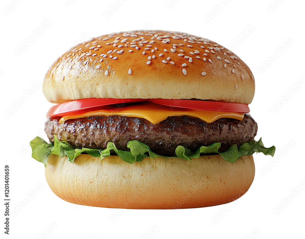 Mouth-watering hamburger with fresh ingredients on food high fidelity detail isolated on transparent background png Mouth-watering hamburger with fresh ingredients on food high fidelity detail isolated on transparent background png