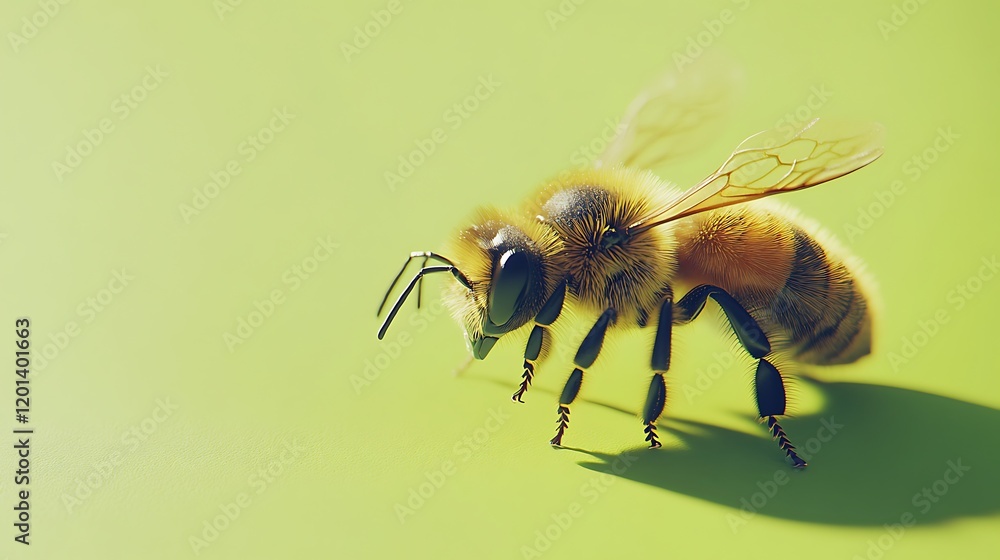 A hyperdetailed honeybee isolated on a lime green background A hyperdetailed honeybee isolated on a lime green background