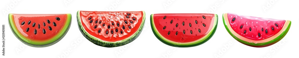 Vibrant Glossy Watermelon Slice with Crisp Details on White Background Vibrant Glossy Watermelon Slice with Crisp Details on White Background