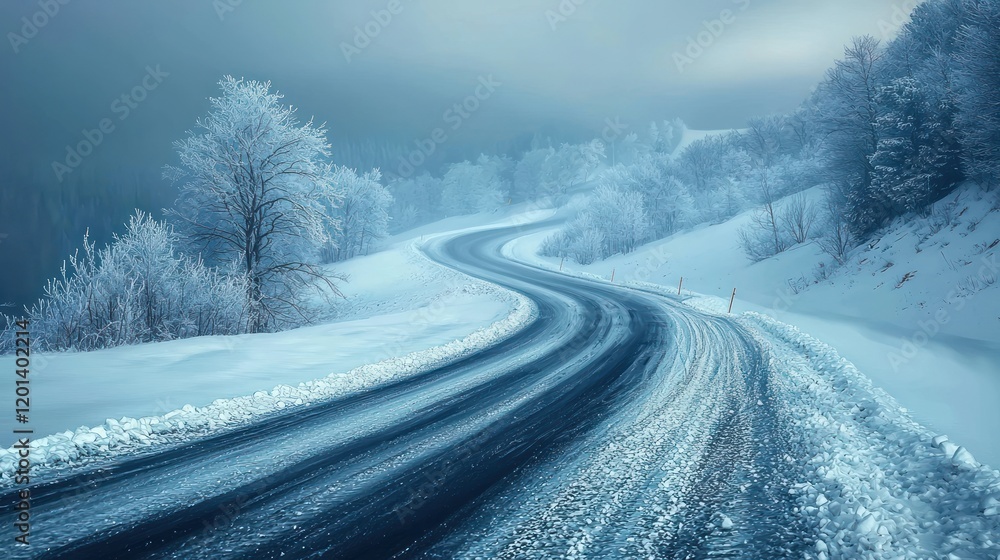Obraz premium Wintry Wonderland Road: A Serene Winter Drive