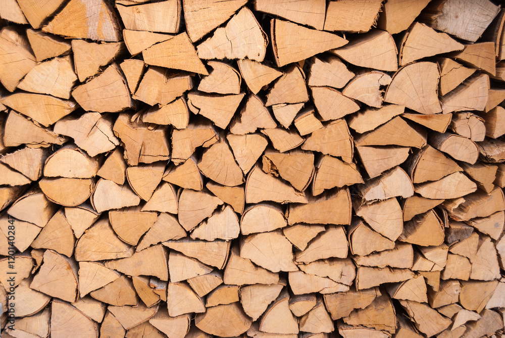 Chopped wood piled in a woodpile and prepared for heating in winter. Alpine Switzerland Chopped wood piled in a woodpile and prepared for heating in winter. Alpine Switzerland