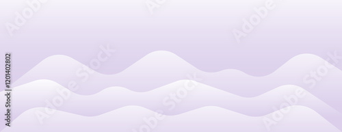 A minimalist lavender background with soft, wavy shapes. The lavender background creates a calming, smooth texture. Soft wave border background. Purple background vector.