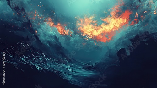 Wallpaper Mural Fiery Sky Above Dark Ocean Waves Torontodigital.ca