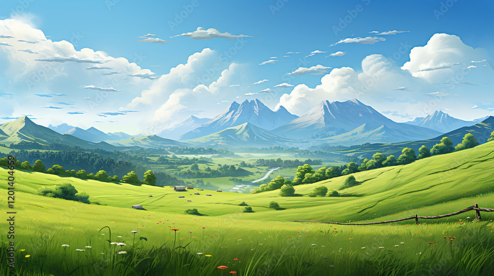Obraz premium Serene Mountain Valley Landscape