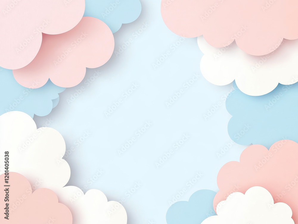 Pastel pink and blue background with layered cloud shapes Pastel pink and blue background with layered cloud shapes