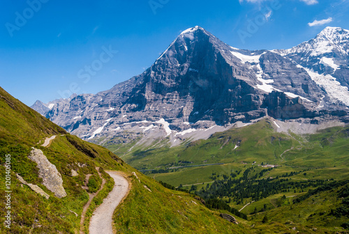 Wallpaper Mural Hiking trail on the background of the stunning Alpine panorama of the Northern wall of the peak Eiger, Grindelwald, Bernese Alps, Switzerland, Europe Torontodigital.ca