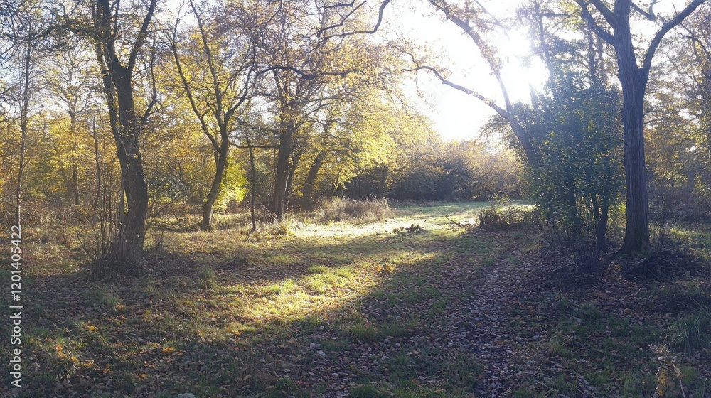 A secluded clearing in an autumn forest, with sunlight streaming through branches, creating ample space for text. A secluded clearing in an autumn forest, with sunlight streaming through branches, creating ample space for text.