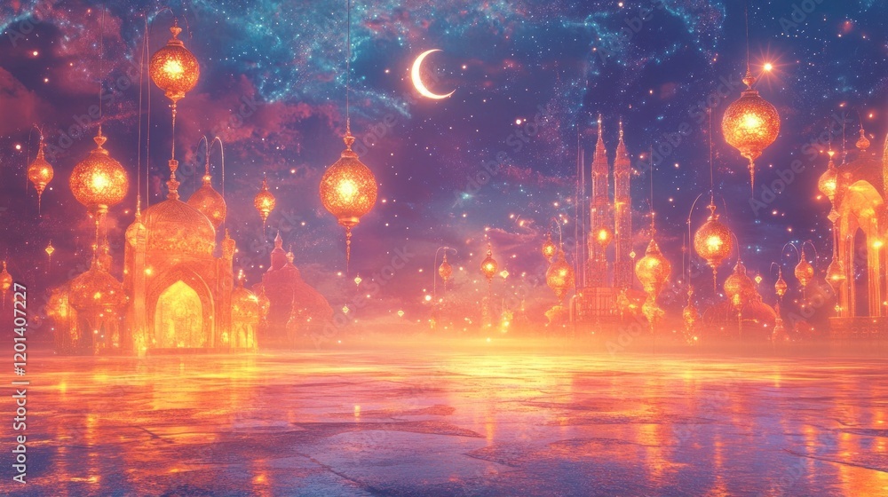 Fototapeta premium Illuminated Cityscape Underneath a Starry Night Sky