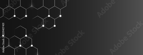 A dark gray background with digital gradient effect, featuring a hexagonal pattern. The gray background adds a sleek, modern texture. Minimal abstract digital hexagon vector background