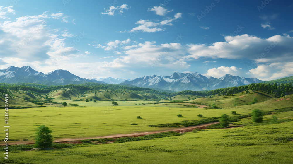 Obraz premium Serene Mountain Meadow Landscape