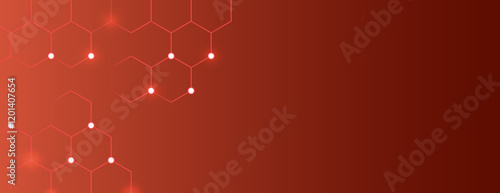 Red gradient background with technology hexagonal pattern. The background is smooth with a modern red color and subtle glowing dots. Minimal abstract digital hexagon vector background