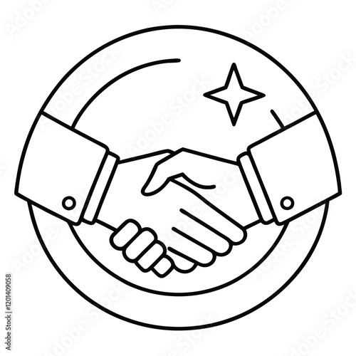 Professional Handshake Icon Minimalistic line art of two hands shaking firmly, with clean, symmetrical lines and a focus on professionalism and partnership