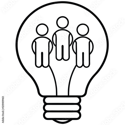 Creative Community Collaboration
Outline a group of three minimalistic human figures standing close together with a glowing light bulb floating above their heads, symbolizing collective innovation