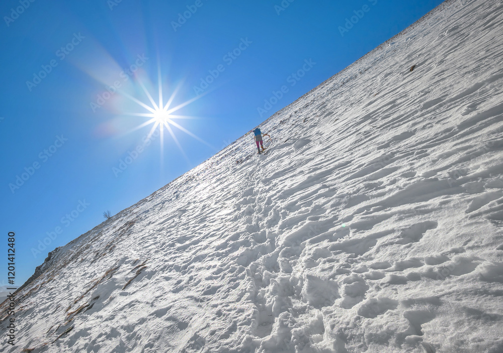 Monti Sibillini (Italy) - The landscape summit in Marche and Umbria region, municipal of Montemonaco, Amandola and Norcia. Sibillini panoramic winter landmark, alpinistic with snow