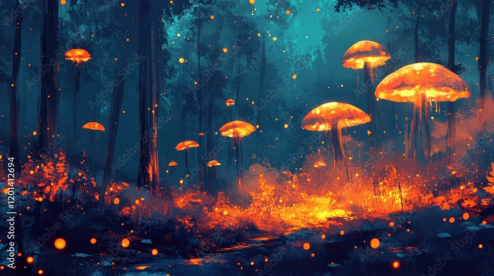 Enchanting Luminous Mushrooms Glow In Mystical Forest Enchanting Luminous Mushrooms Glow In Mystical Forest