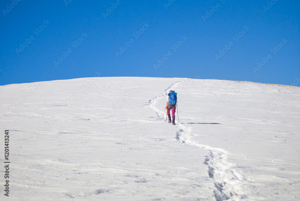 Monti Sibillini (Italy) - The landscape summit in Marche and Umbria region, municipal of Montemonaco, Amandola and Norcia. Sibillini panoramic winter landmark, alpinistic with snow