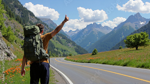 Mountain walks, backpacking trips through the Alps in spring. #1201414048