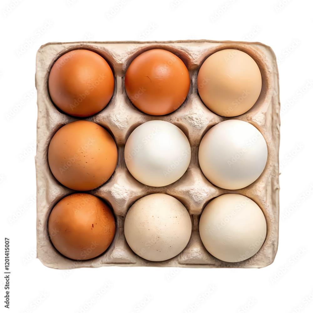 Fresh Farm Eggs in Carton, Ready for Breakfast, White Background, Perfect for Recipe Blogs and Fresh Farm Eggs in Carton, Ready for Breakfast, White Background, Perfect for Recipe Blogs and