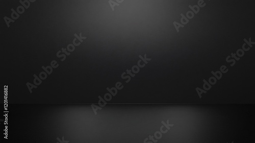 Empty black studio background with gradient spotlights creating a dramatic and mysterious atmosphere, ideal for product presentations or artistic compositions photo