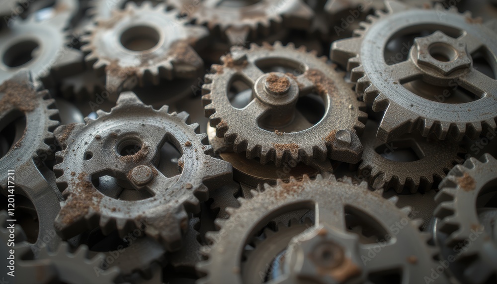 Close-up of metallic gears in industrial setting Close-up of metallic gears in industrial setting
