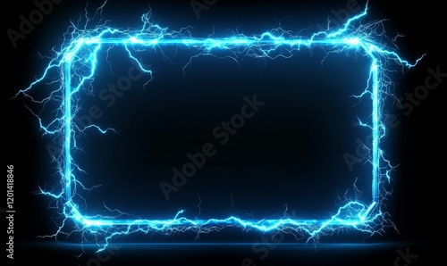 A rectangular electric blue frame with crackling lightning on a black background, creating a dynamic and electrifying visual effect