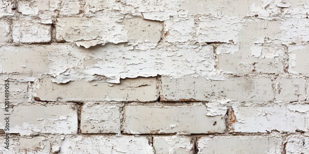 Grungy plaster texture on a painted brick wall creates a visually striking horizontal background. The painted brick wall features a damaged grungy plaster that adds character and depth. Grungy plaster texture on a painted brick wall creates a visually striking horizontal background. The painted brick wall features a damaged grungy plaster that adds character and depth.