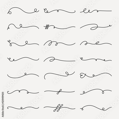 Vector set. Elegant decorative dividers with swirls and curls. Swirls and curls in various styles. Perfect for elegant design, these dividers add a decorative touch. Hand drawn ornament vector set.