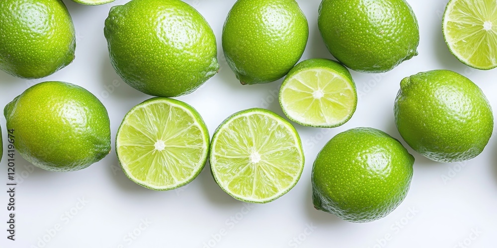 Close up of limes on a white background, showcasing the vibrant color and texture of limes, perfect for highlighting the freshness and appeal of limes in various culinary uses. Close up of limes on a white background, showcasing the vibrant color and texture of limes, perfect for highlighting the freshness and appeal of limes in various culinary uses.