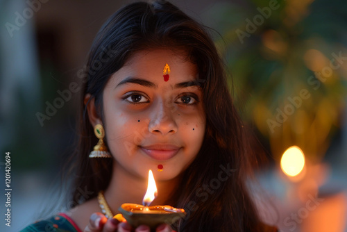 Generative AI Image of Traditional Diwali Festival of Lights with Oil Lamps and Festive Atmosphere photo