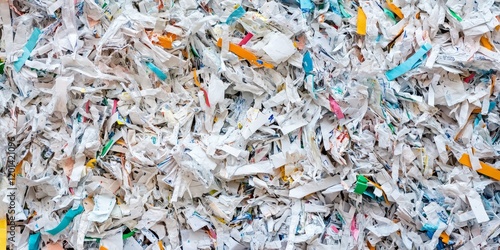 Shredded paper documents ready for recycling, showcasing the importance of recycling shredded paper documents for sustainability and eco friendliness in waste management practices. photo