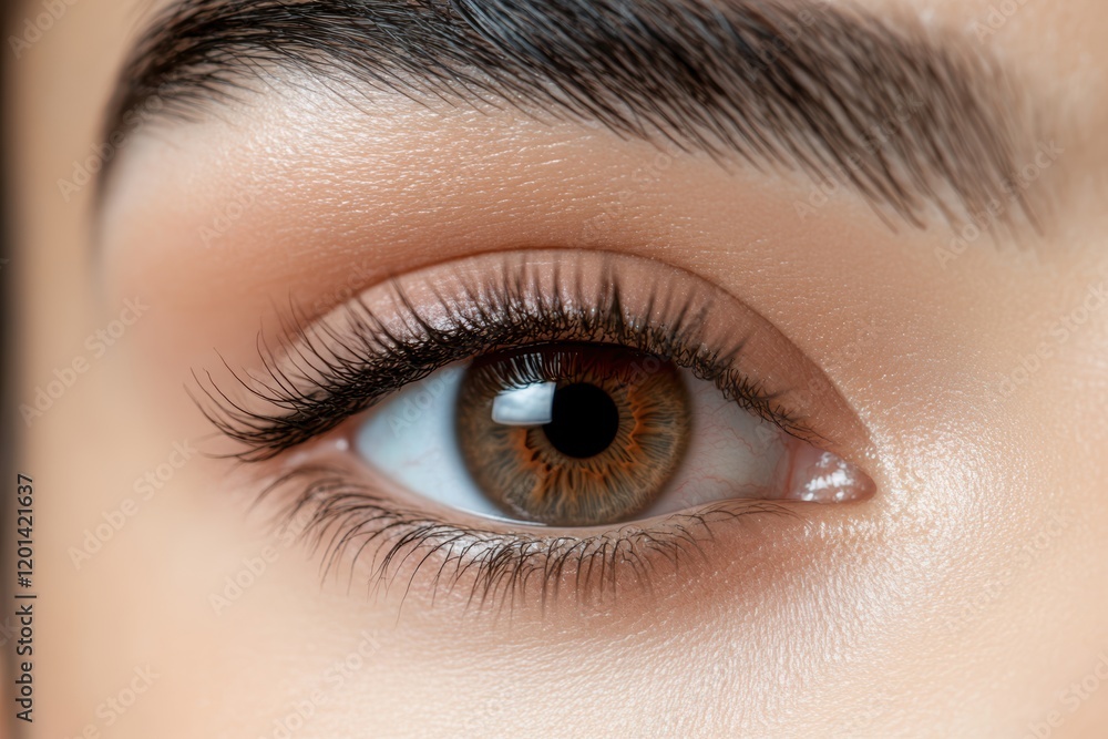 Fototapeta premium Close up view of beautiful female eye with long eyelashes