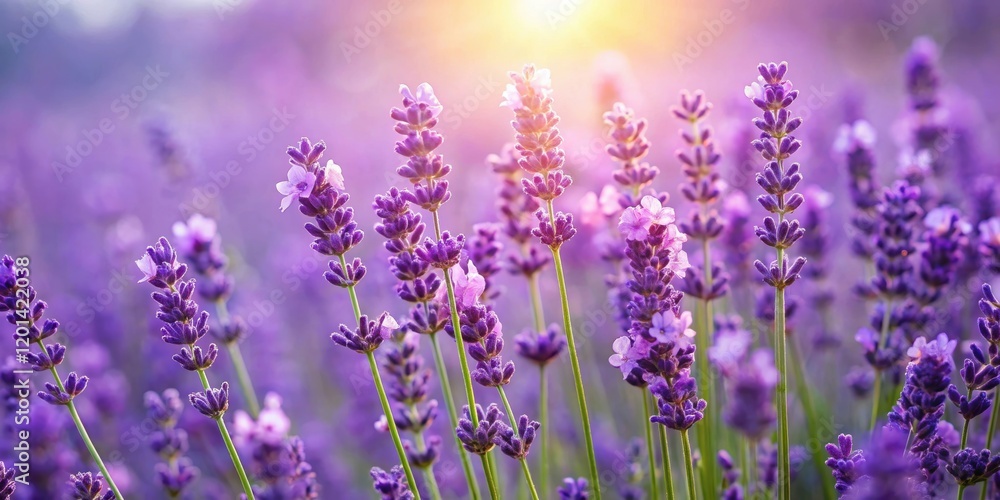 Naklejka premium Beautiful lavender flowers in full bloom, lavender, flowers, background, purple, beauty, bloom, garden, nature