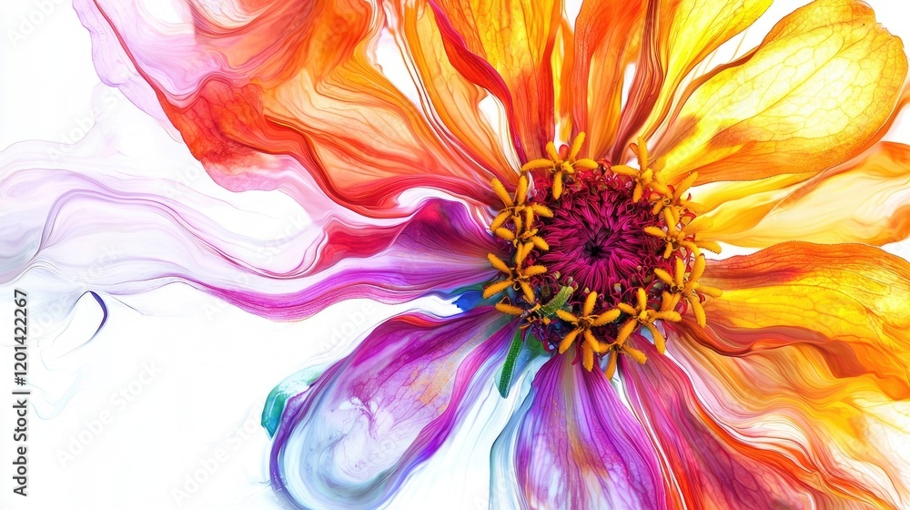 Obraz premium Bright orange zinnia flower with layered petals. Vibrant tones, intricate details, close-up view, bold and lively floral design, natural beauty. Generative AI