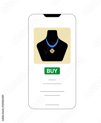 Online Jewelry Shopping Interface In Flat Vector Illustration Symbolizing E Commerce, Online Retail, And Fashion Trends, Isolated On White Background