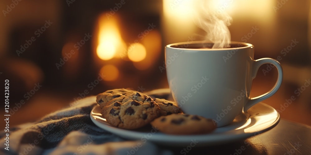Hot beverage and cookies showcased in a shallow depth of field create a cozy and inviting atmosphere. The hot beverage pairs perfectly with the cookies, enhancing the overall experience. Hot beverage and cookies showcased in a shallow depth of field create a cozy and inviting atmosphere. The hot beverage pairs perfectly with the cookies, enhancing the overall experience.