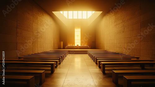 Bright and Airy Church Interior with Sunlight Streaming Through Windows. Concept of Spiritual Reflection, Peaceful Sanctuary. Ash Wednesday photo