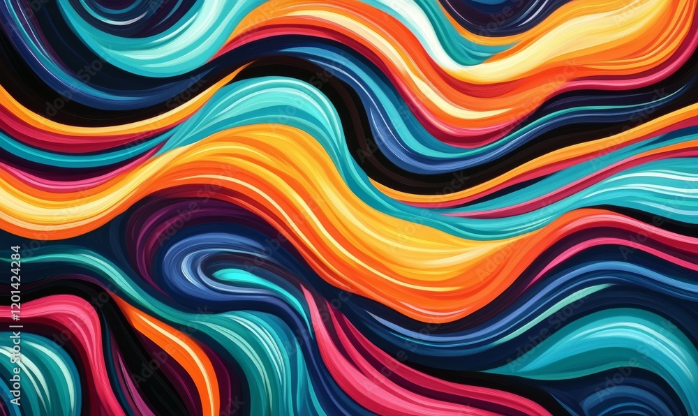 Abstract Colorful Wavy Lines on Black Background Abstract Colorful Wavy Lines on Black Background