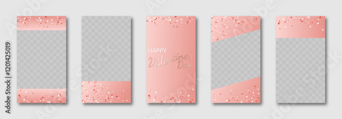 Valentine's Day social media templates design, set of background for banner, flyer, card on the pink backdrop with confetti en rosate tones. vector illustration for poster, frame, stories, story post