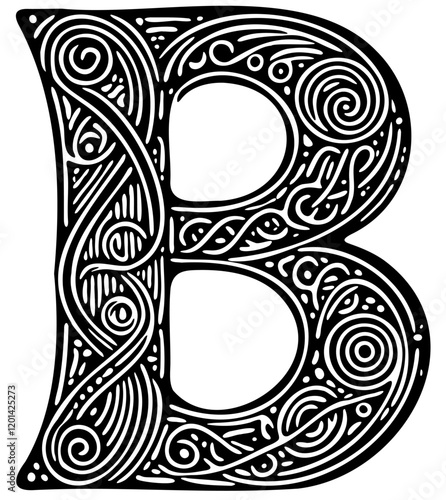 Celtic Letter B Book of Kells Irish Gothic Medieval Ornate Calligraphy Vector Typography