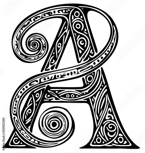 Celtic Letter A Book of Kells Irish Gothic Medieval Ornate Calligraphy Vector Typography